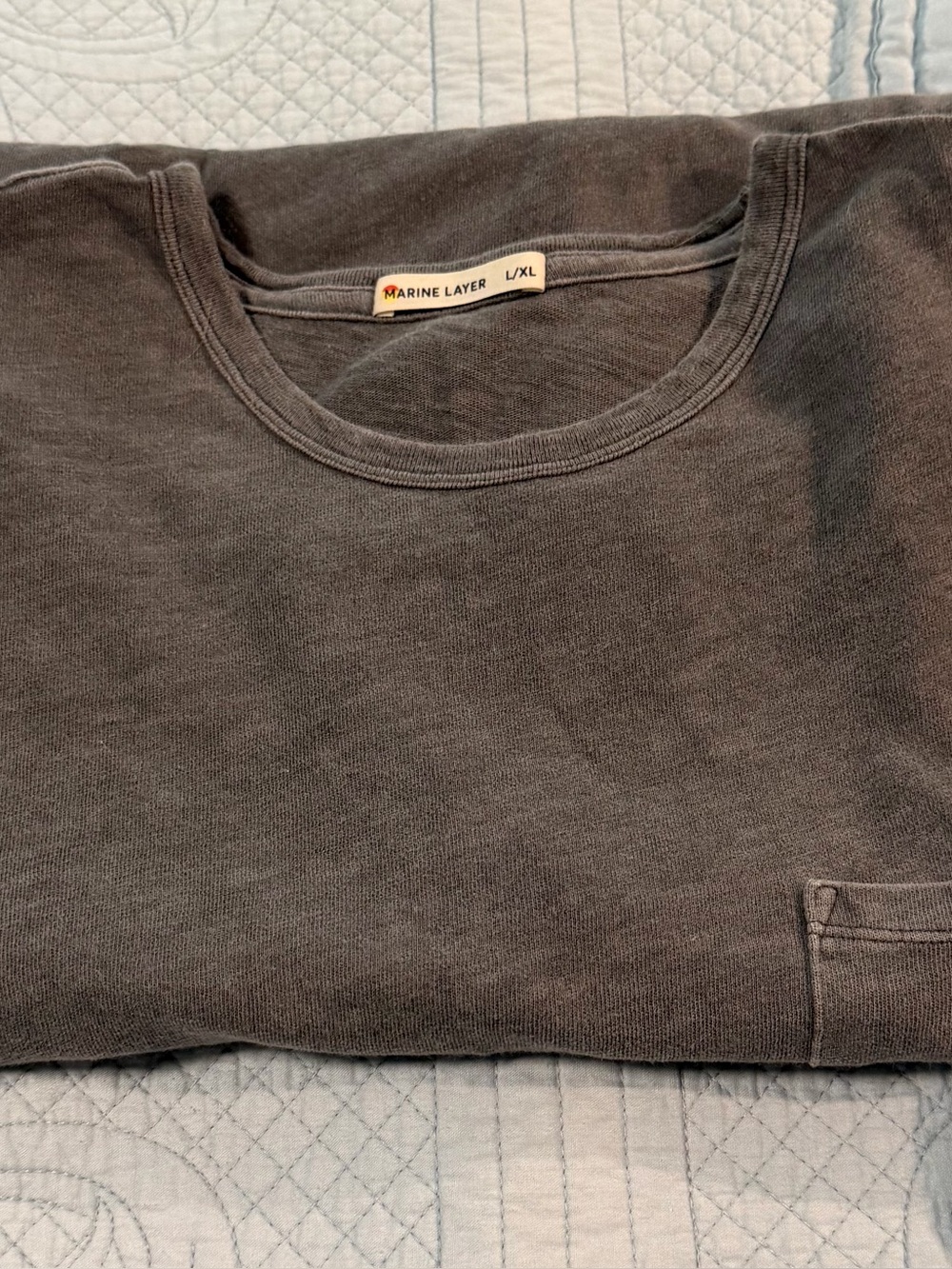 Marine Layer L/XL Washed Charcoal Gray Pocket T-Shirt 100% Cotton